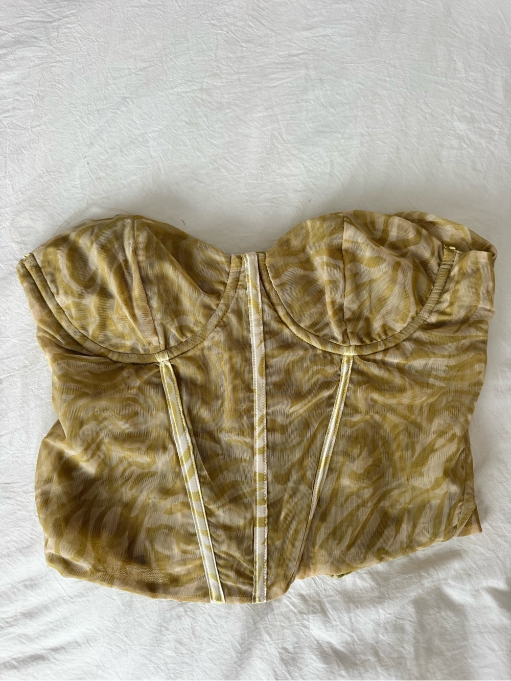 Fashion Nova Yellow Animal-Print Strapless Bustier